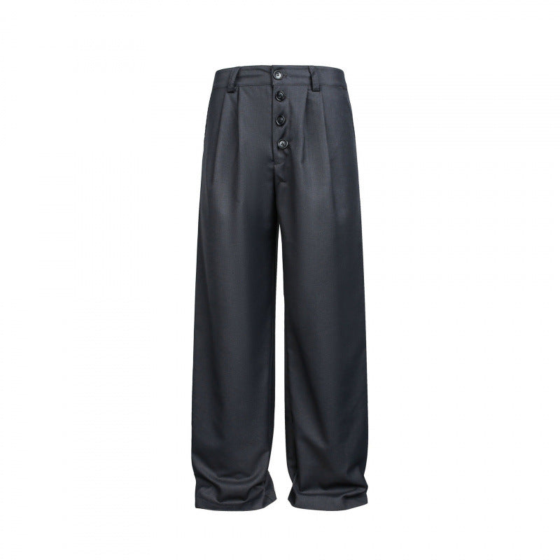 Damen Weite Bundfalten-Hose mit hoher Taille und sichtbarer Knopfleiste Shop Nory