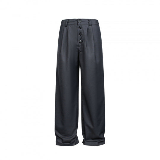 Damen Weite Bundfalten-Hose mit hoher Taille und sichtbarer Knopfleiste Shop Nory