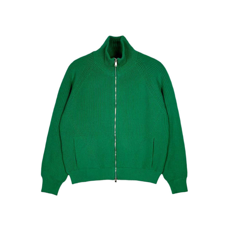 Herren Grobgerippte Strick-Zipjacke mit hohem Stehkragen und entspanntem Schnitt Shop Nory