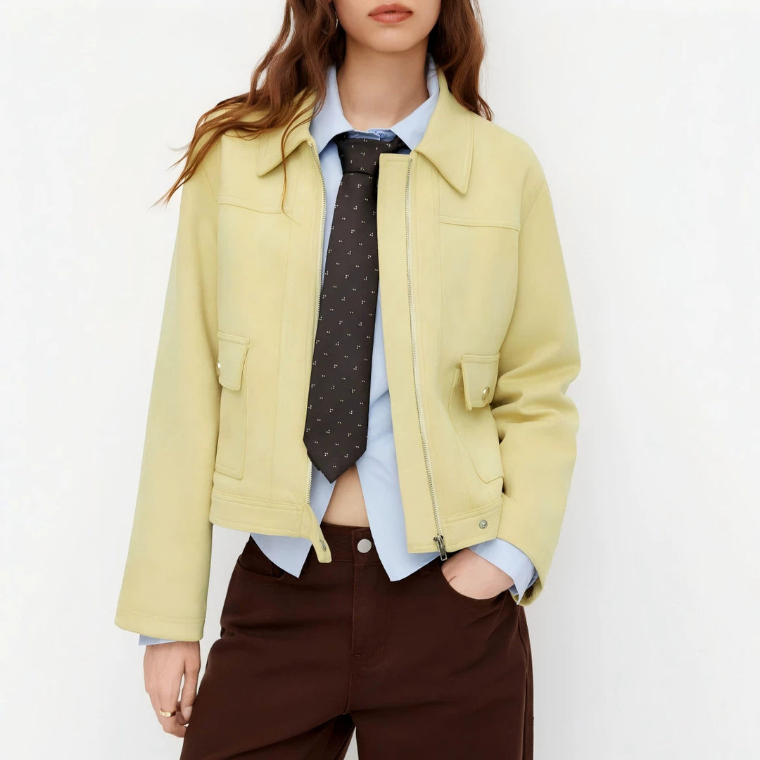 Damen Kurzjacke mit Reißverschluss, Hemdkragen und Pattentaschen Shop Nory