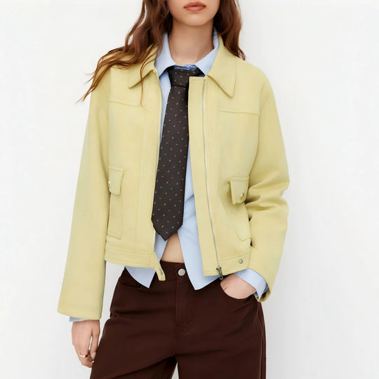 Damen Kurzjacke mit Reißverschluss, Hemdkragen und Pattentaschen Shop Nory