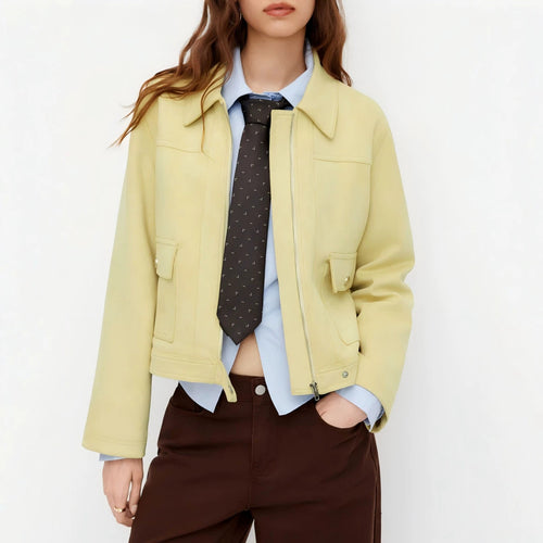 Damen Kurzjacke mit Reißverschluss, Hemdkragen und Pattentaschen Shop Nory