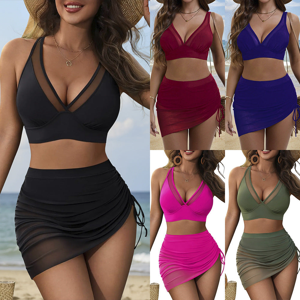 Damen Sportliches Bikini-Set mit elegantem Wickelrock und transparenten Einsätzen Shopnory