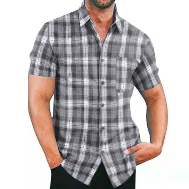 Herren Kurzarm Karohemd mit Taschen und modischem Schnitt