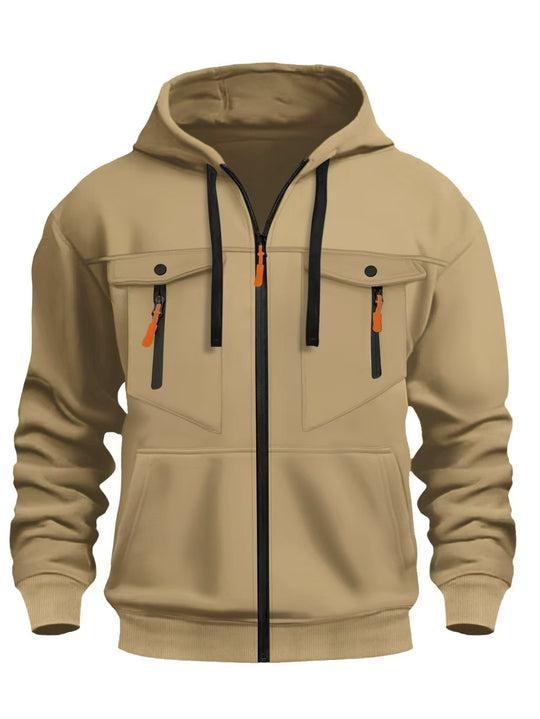 Herren Kapuzen-Sweatjacke mit durchgehendem Reißverschluss, zwei zip-Brusttaschen und ergonomischen Bündchen Shop Nory