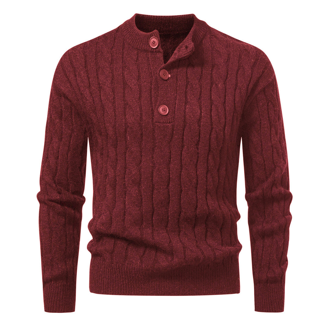 Herren Zopfmuster-Pullover mit kurzer Knopfleiste und Stehkragen Shop Nory