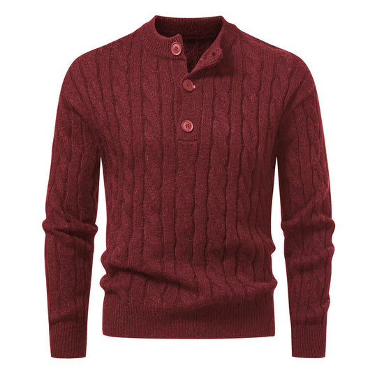 Herren Zopfmuster-Pullover mit kurzer Knopfleiste und Stehkragen Shop Nory