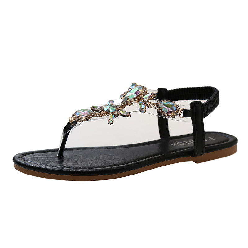 Damen elegante Zehentrenner-Sandalen mit funkelndem Strass