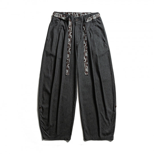 Herren Weite Highwaist Plissée-Hose mit elastischem Bund und bedrucktem Tunnelzug Shop Nory