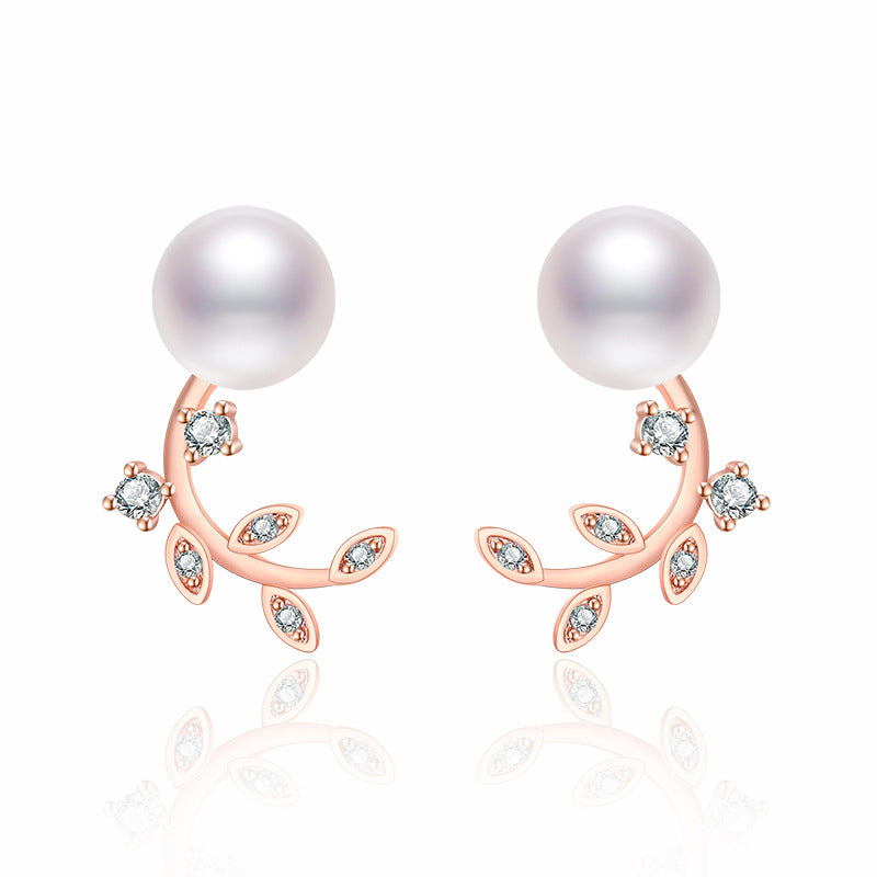 Damen Ohrringe mit filigranem Blatt-Design und edlen Perlen Shop Nory