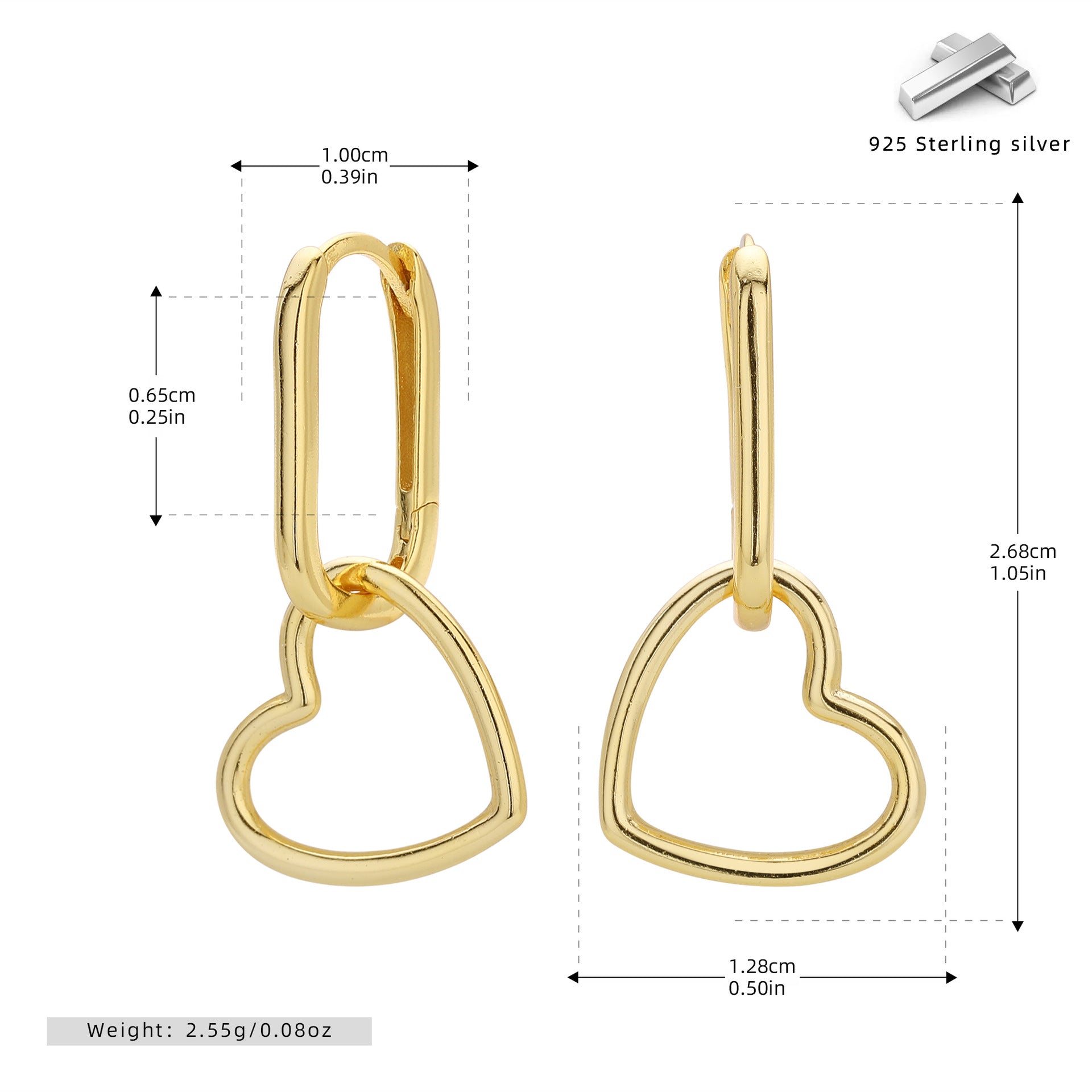 Damen Ohrhänger im modernen Herzdesign aus 925 Sterling Silber Shop Nory