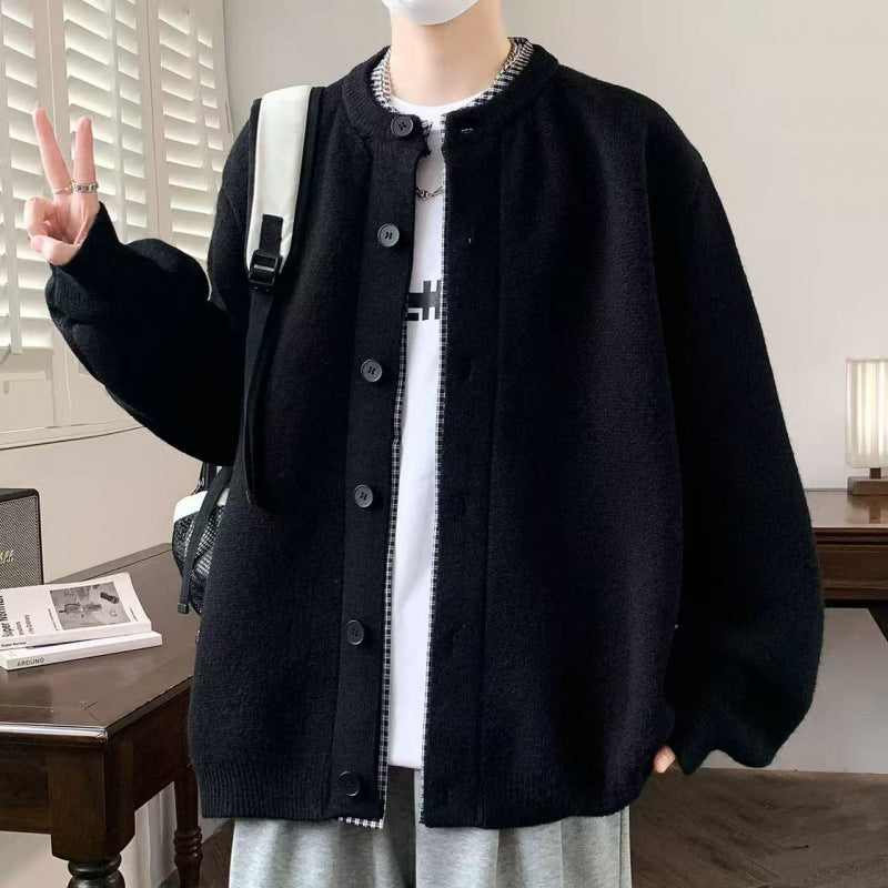 Herren Oversized Strickjacke im Bomberstil mit Rundhals und Knopfleiste Shop Nory