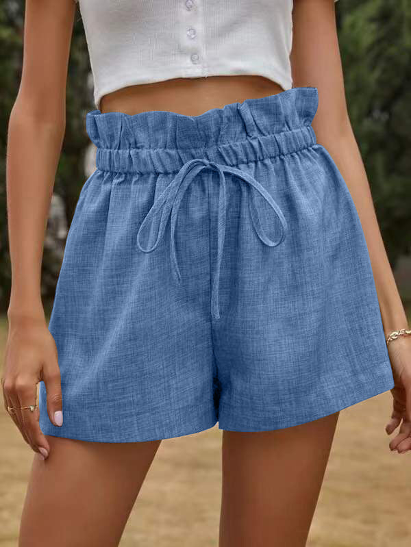 Damen luftige Leinen-Shorts mit elastischem Bund und Kordelzug