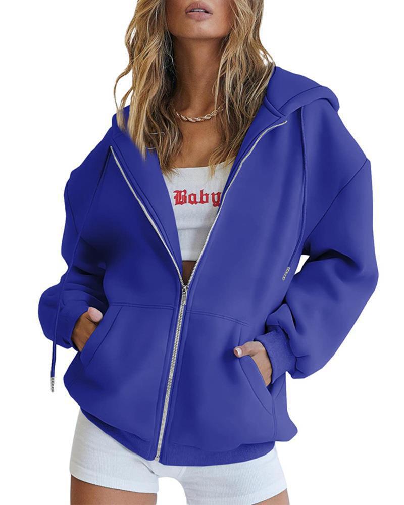 Damen Oversized Kapuzenjacke mit Reißverschluss