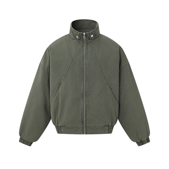 Unisex Boxy-Canvas-Blousonjacke mit hohem Stehkragen, diagonalem Nahtdesign und elastischem Saum Shop Nory