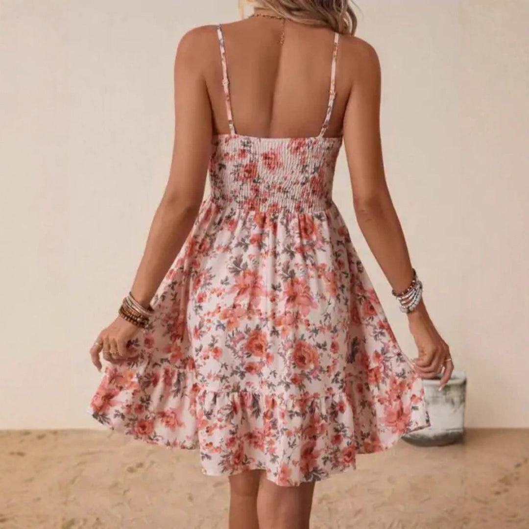 Damen Floral Sommerkleid mit schwingendem Rock und Spaghetti-Trägern Shopnory
