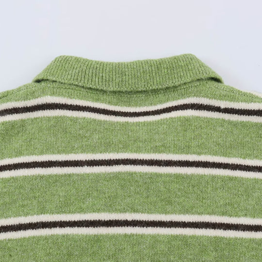 Damen Oversize-Polopullover mit Streifenmuster und Knopfleiste Shop Nory