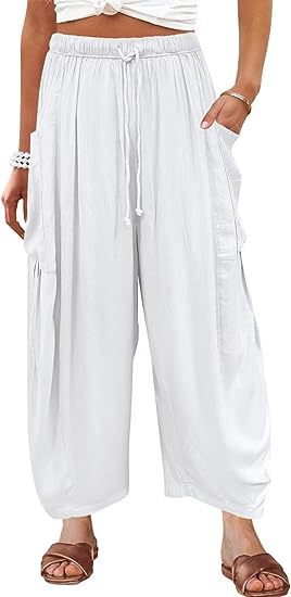 Damen Hochbundweite Weitbein Leinenmix Cargo Cropped Hose Shop Nory