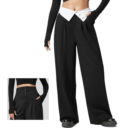 Damen Weite High-Waist-Hose mit Hemdkragen-Bund und Bügelfalte Shop Nory