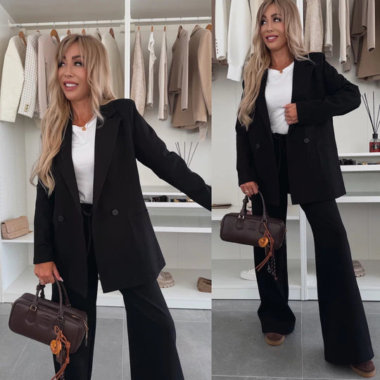 Damen eleganter und lässiger Hosenanzug mit weitem Bein und Blazer Shopnory