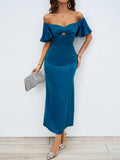 Damen Maxikleid mit schulterfreiem Design und eleganten Rüschendetails
