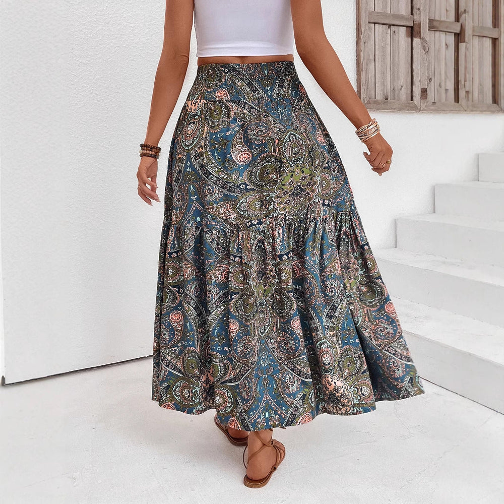 Damen Maxikleid mit Paisleymuster und hohem Schlitz Shopnory