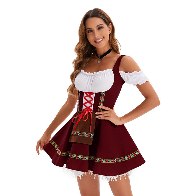 Damen nan traditionelles Oktoberfest Dirndl Minikleid mit Schnürung und abnehmbarer Schürze Shop Nory