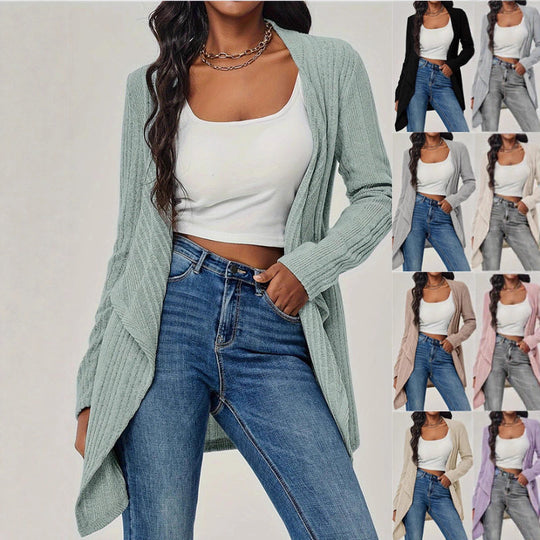 Damen Offener Rippstrick-Cardigan mit Wasserfallkragen Shop Nory