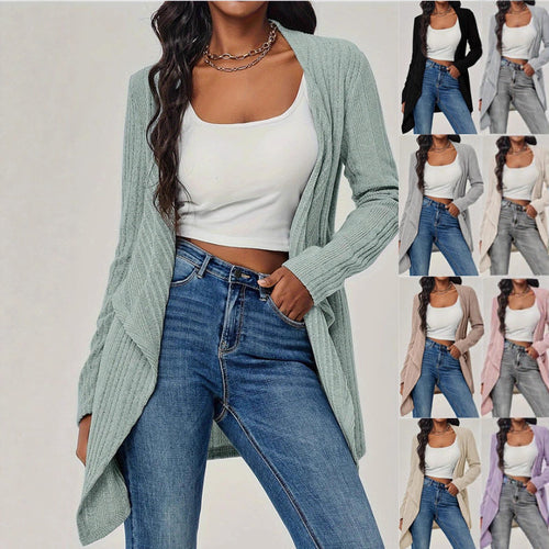 Damen Offener Rippstrick-Cardigan mit Wasserfallkragen Shop Nory