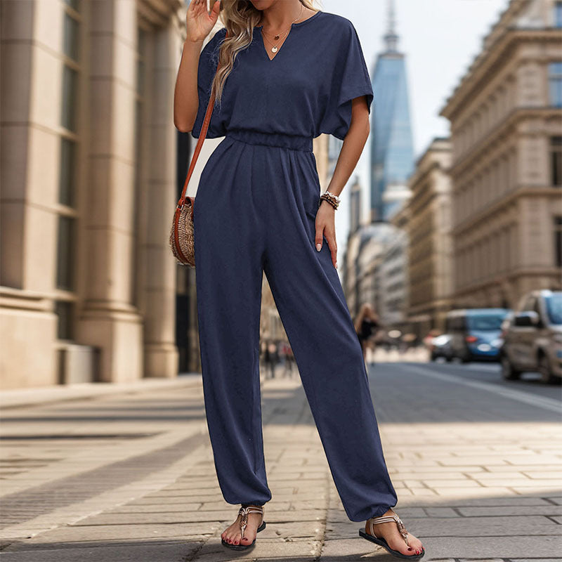 Damen lässiger Jumpsuit mit eleganter Drapierung und Taillierung