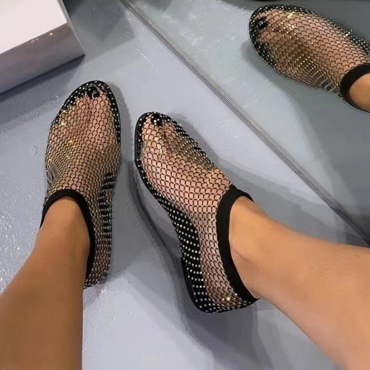 Damen Mesh-Booties mit Strassbesetztem NetzgewShop Norye und elastischem Schaft Shop Nory