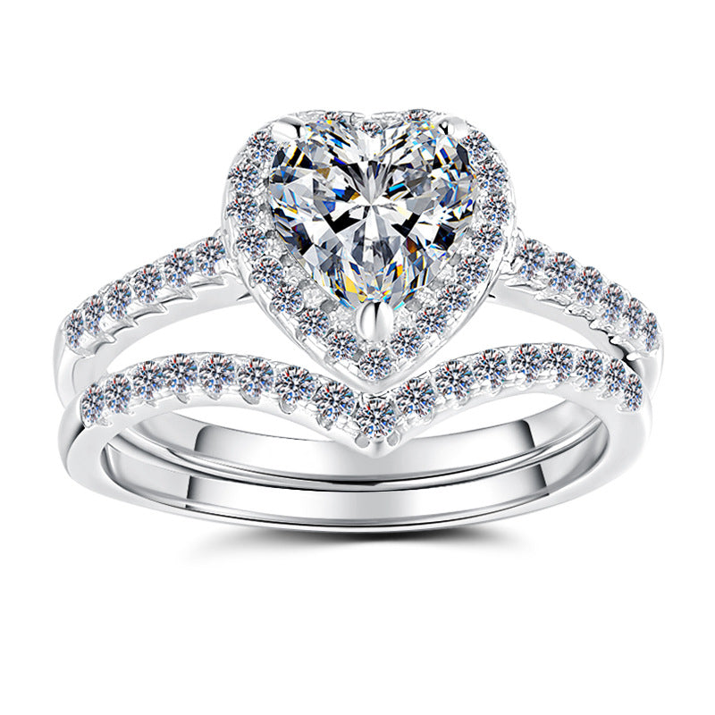 Damen Verlobungsring mit herzförmigem Zirkonia und zartem Doppelband Shop Nory