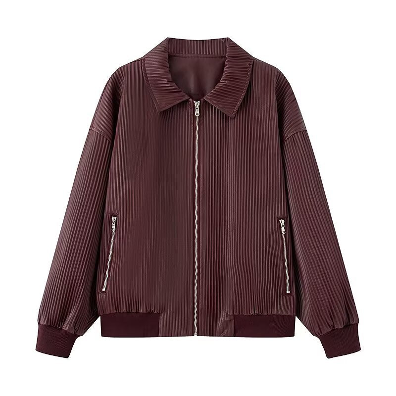 Damen Plissierte Bomberjacke mit feiner Längsstruktur, Metallreißverschluss und elastischen Bündchen Shop Nory