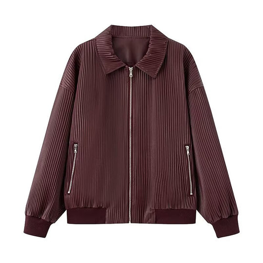 Damen Plissierte Bomberjacke mit feiner Längsstruktur, Metallreißverschluss und elastischen Bündchen Shop Nory