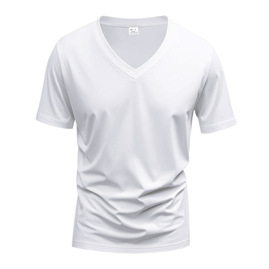 Herren V-Ausschnitt T-Shirt aus atmungsaktivem Baumwollmix mit modernem Schnitt