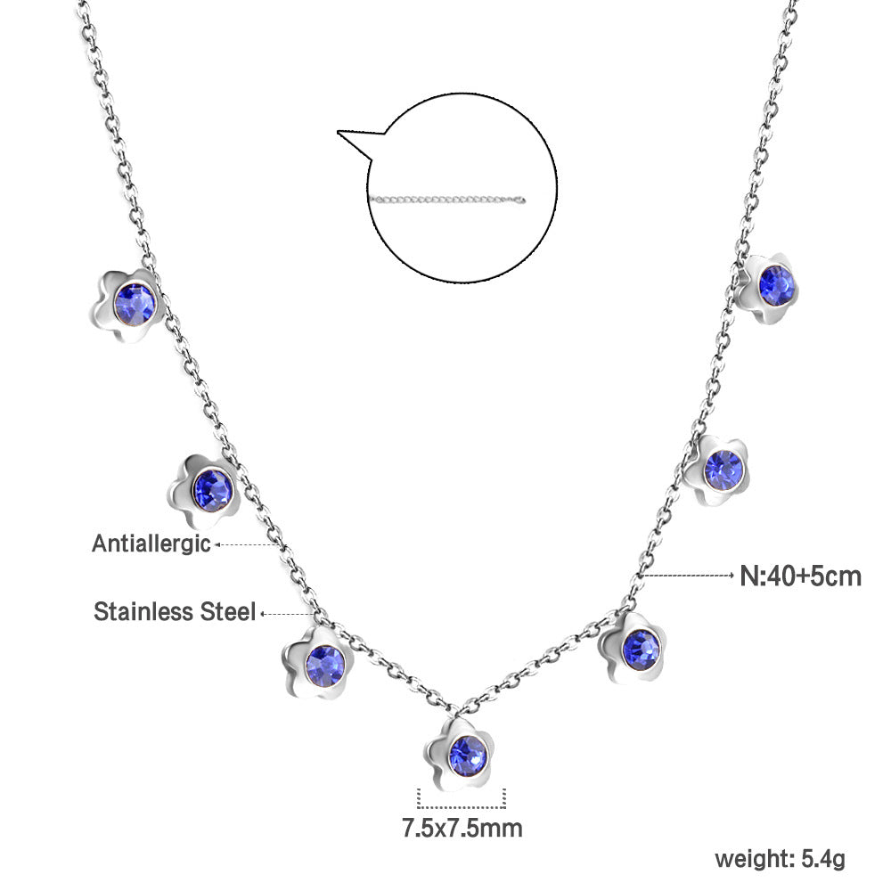 Damen Edelstahl Halskette mit funkelnden blauen Zirkonia-Anhängern Shop Nory