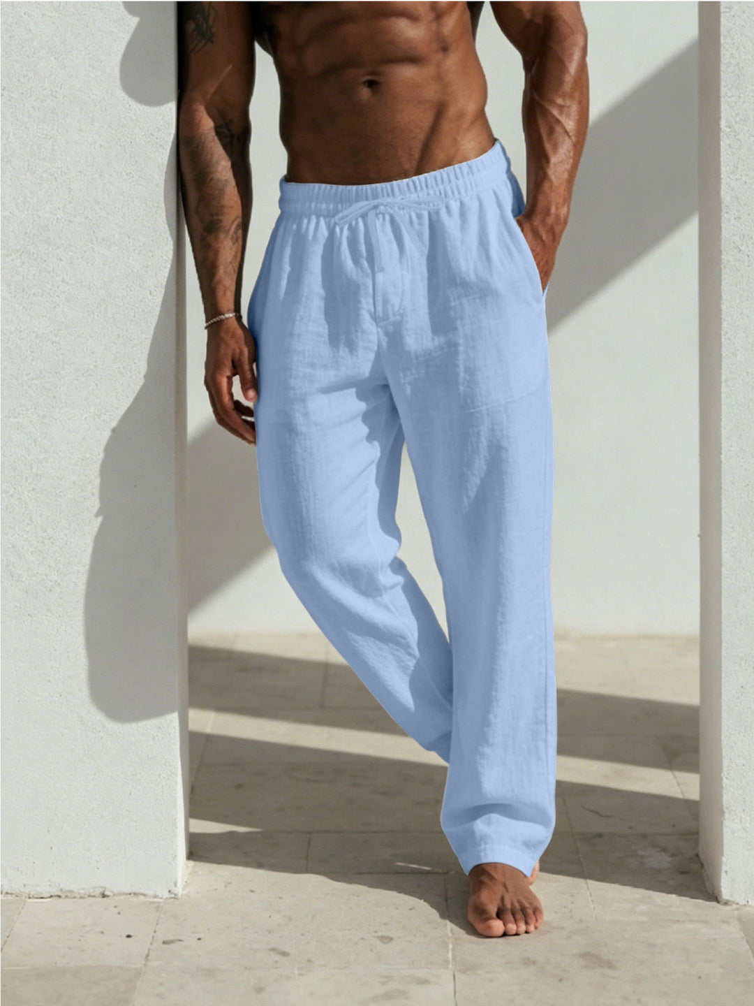 Herren Sommerliche Relaxhose aus Leinenmischung mit geradem Bein und Tunnelzug Shop Nory