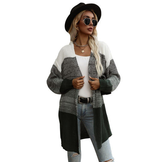 Damen Longline-Cardigan grobgestrickt mit Colorblock und offener Front Shop Nory