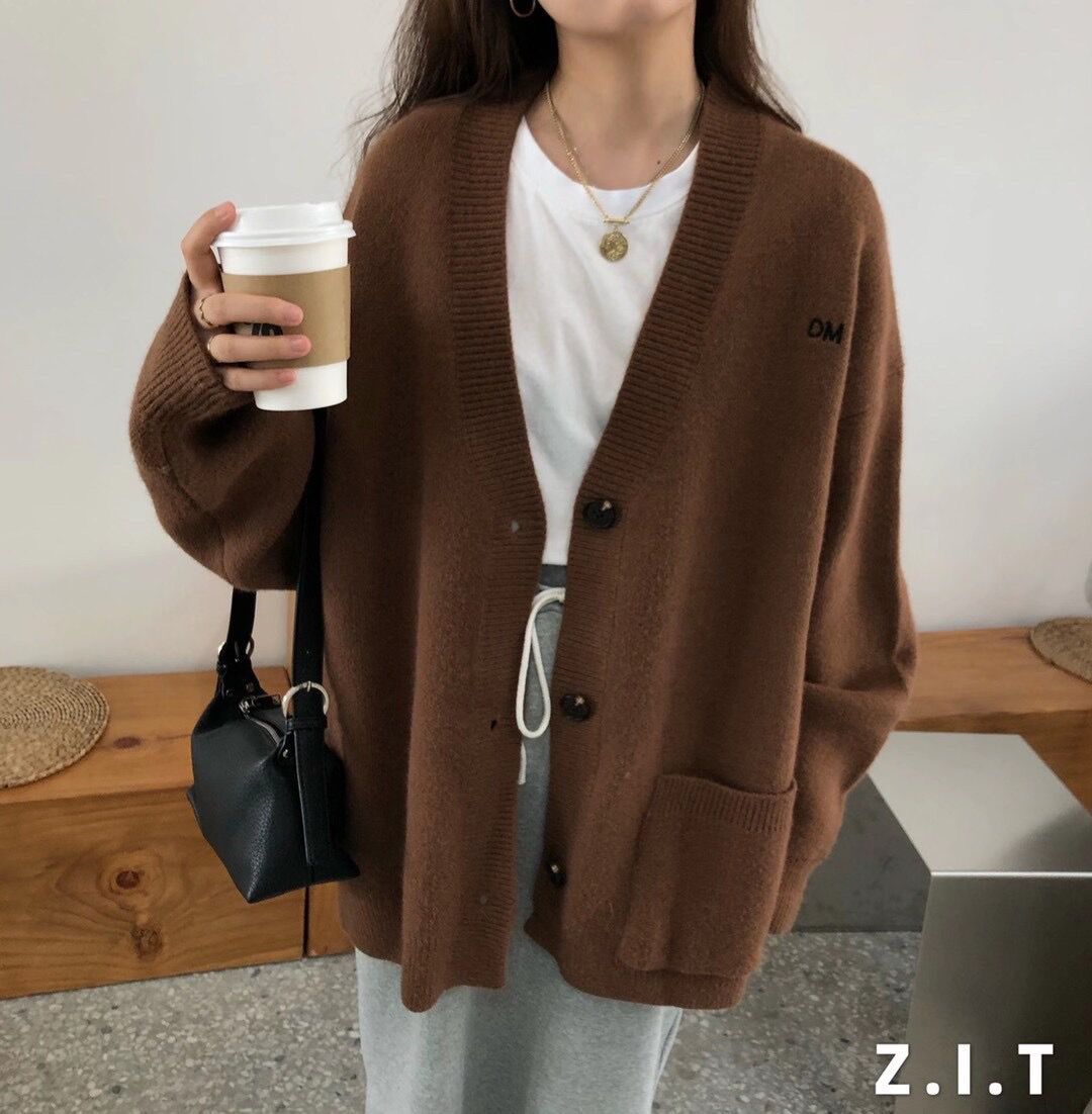 Damen Grob gestrickter Cardigan mit lässigem Schnitt und großen Taschen