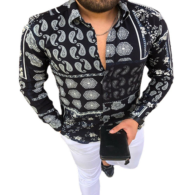 Herren Langärmeliges Patchwork-Hemd mit Paisley- und Blumenprint Shop Nory