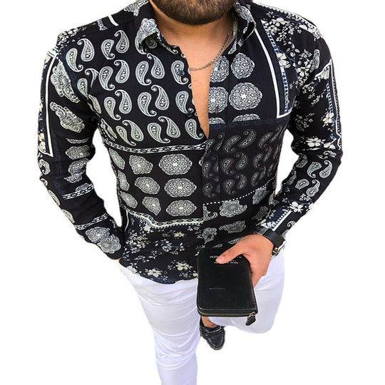 Herren Langärmeliges Patchwork-Hemd mit Paisley- und Blumenprint Shop Nory