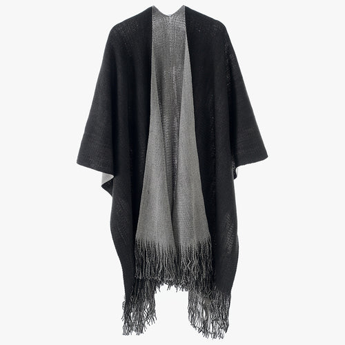 Damen Leichter Oversize-Stricküberwurf im Cape-Stil mit Fransensaum Shop Nory