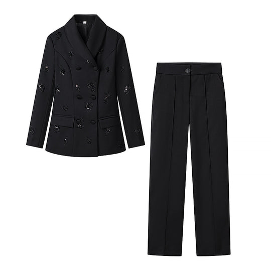Damen Tailliertes Blazer-Set mit Schößchen und weitem Marlene-Hosenanzug Shop Nory