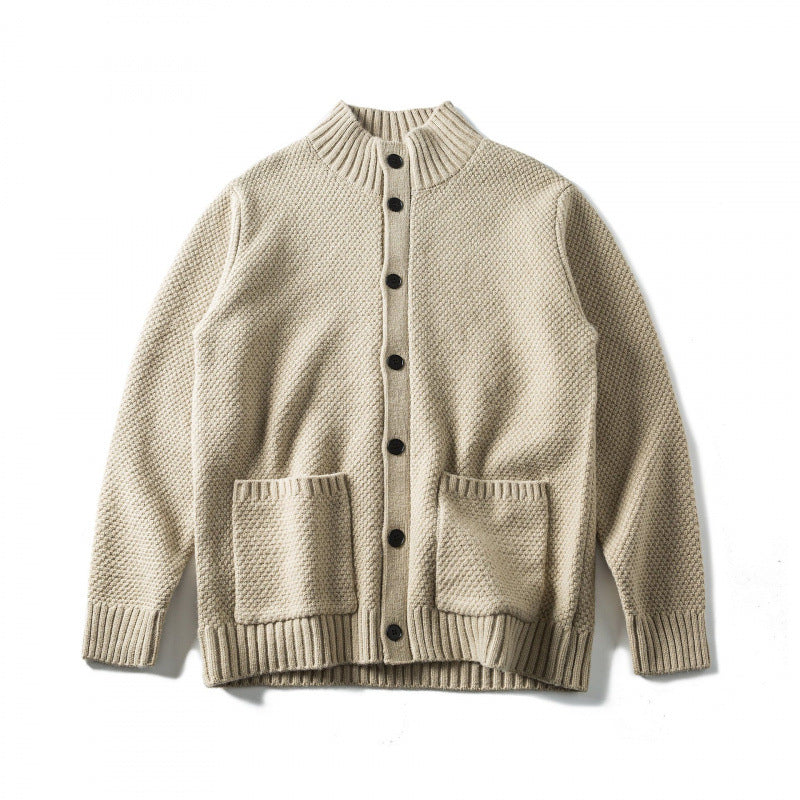 Unisex Strukturierter Button-Cardigan mit Stehkragen und aufgesetzten Taschen Shop Nory