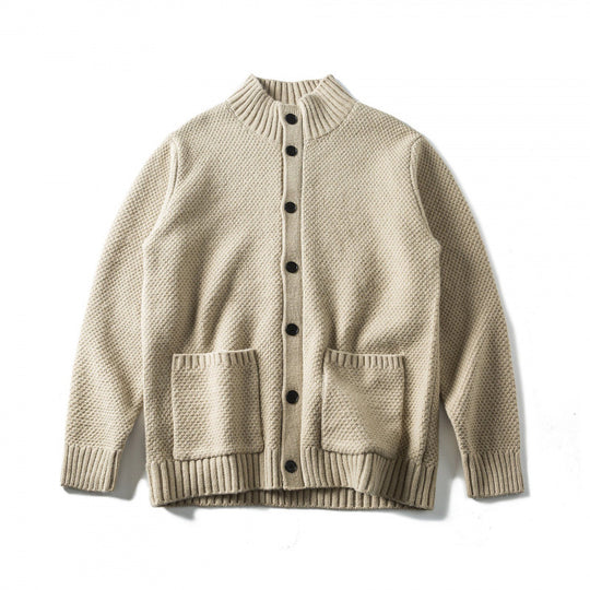Unisex Strukturierter Button-Cardigan mit Stehkragen und aufgesetzten Taschen Shop Nory