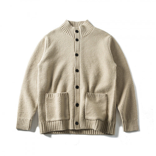 Unisex Strukturierter Button-Cardigan mit Stehkragen und aufgesetzten Taschen Shop Nory