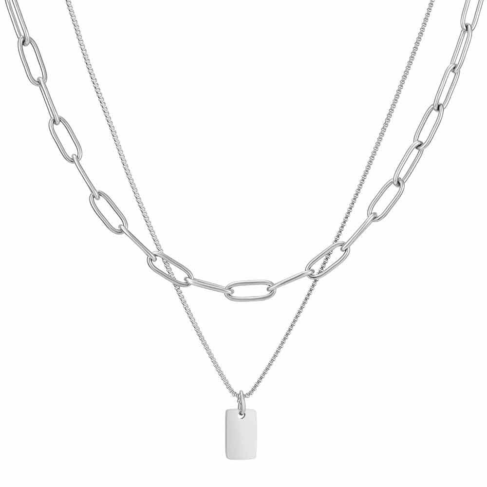 Damen Halskette mit doppeltem Gliederdesign und personalisierbarem Anhänger Shop Nory