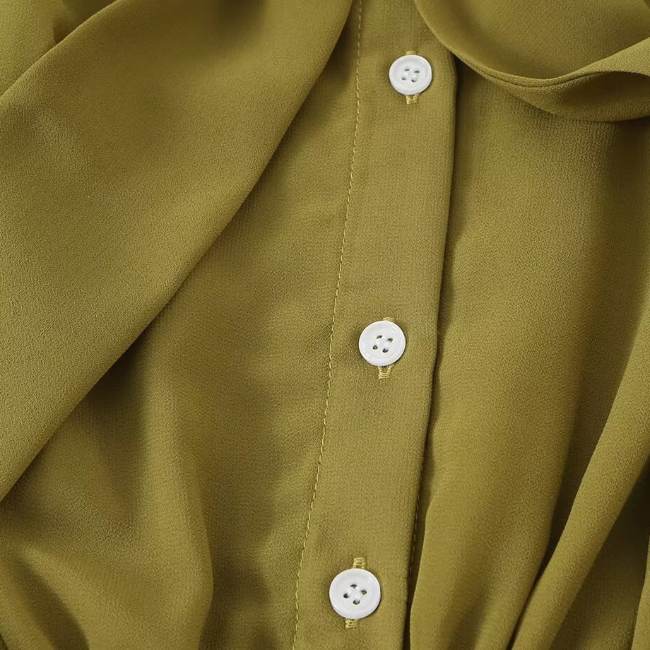 Damen Chiffon‑Maxikleid mit Bindeschleife, tailliertem Knotenband und Rüschenärmeln Shop Nory