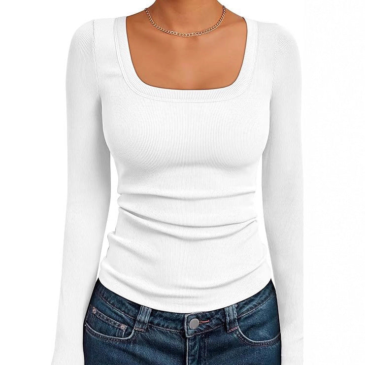 Damen Figurnahes Ripp-Langarmshirt mit weitem Carré-Ausschnitt und Stretch-Baumwollmix Shop Nory