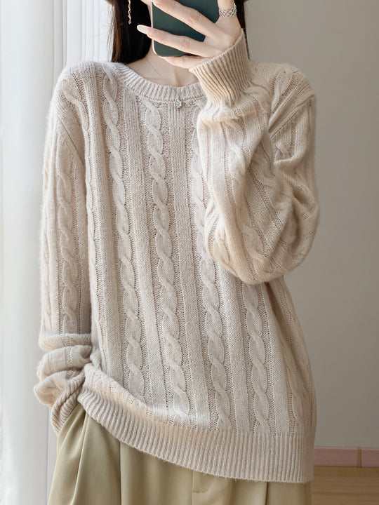 Damen Übergrößen Zopfmuster-Pullover im Mohair-Look mit geripptem Saum Shop Nory